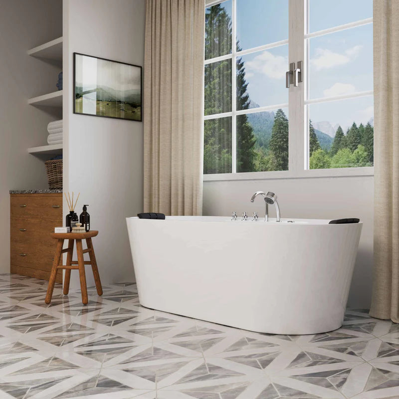 67" Freestanding Oval Whirlpool Bathtub with Center Drain