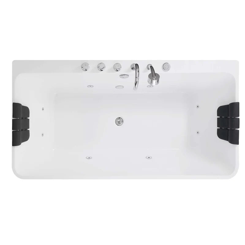 67" Freestanding Whirlpool Bathtub with Faucet and Center Drain