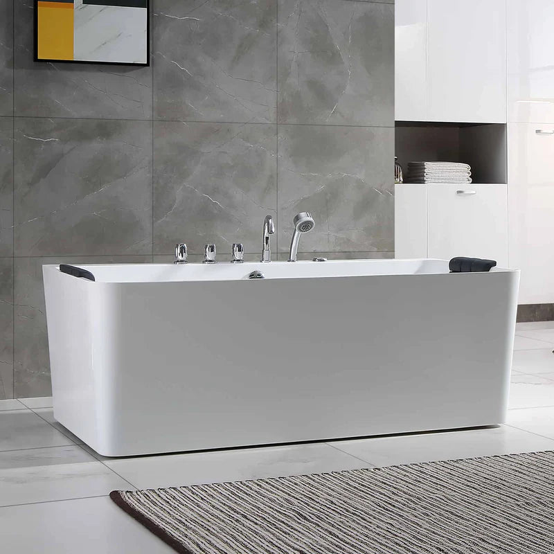 67" Freestanding Whirlpool Bathtub with Faucet and Center Drain