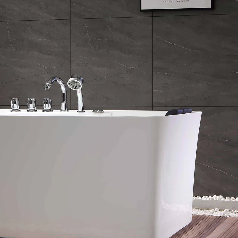 67" Freestanding Rectangle Whirlpool Bathtub with Center Drain
