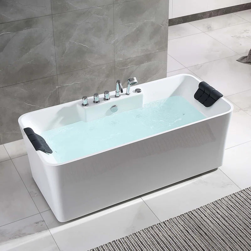 67" Freestanding Rectangle Whirlpool Bathtub with Center Drain