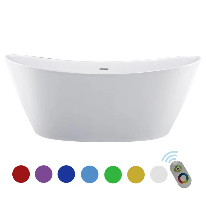67" Freestanding Soaking LED Tub with Center Drain