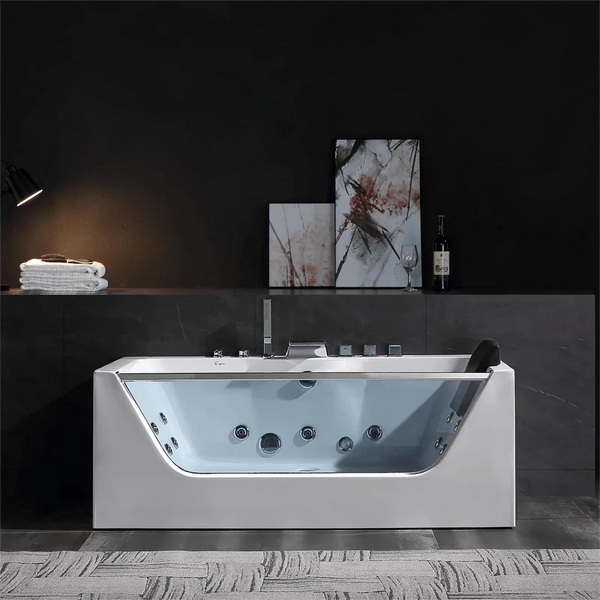 67" Alcove LED Whirlpool Bathtub with Center Drain