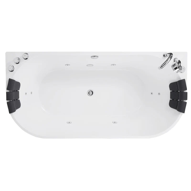 71" Freestanding Hydro Massage Whirlpool Bathtub with Center Drain