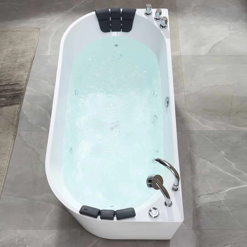 71" Freestanding Hydro Massage Whirlpool Bathtub with Center Drain