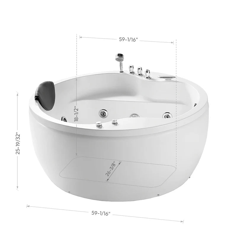 59" Freestanding Round Whirlpool Bathtub with Right Drain