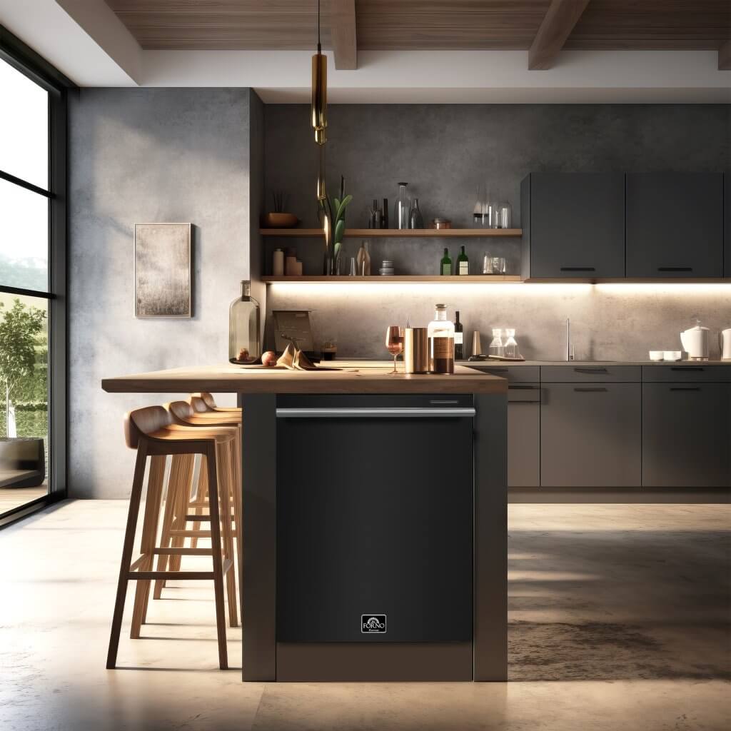 FORNO 24” Pozzo Dishwasher Black With additional Antique Brass handles
