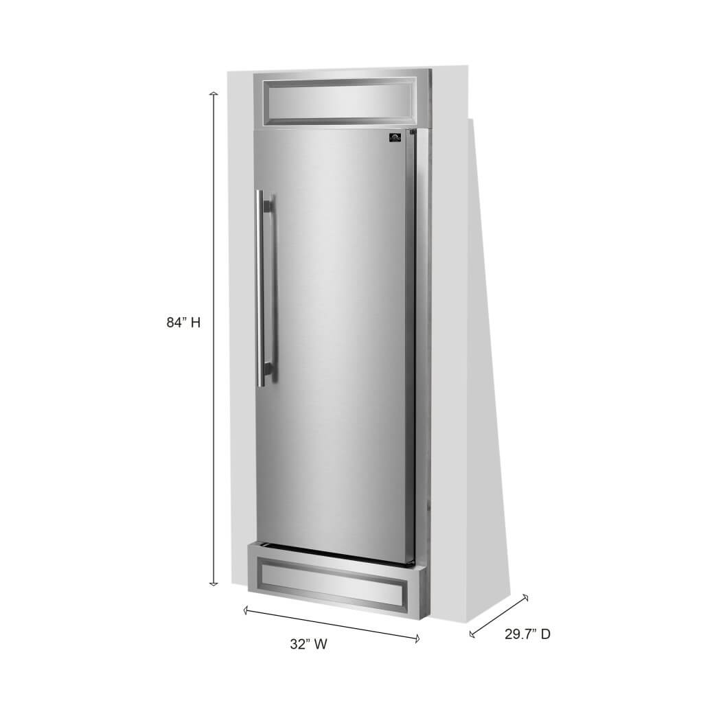 FORNO Maderno 32″ Right Swing Convertible Refrigerator/Freezer Built-In with Decorative Grill Trim, 13.6 cu.ft.