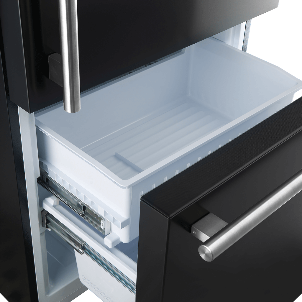 FORNO 31″ Milano Espresso Bottom Freezer Right Swing Door Refrigerator in Black, 17.2 cu. ft. Additionnal Antique Brass Handles Included