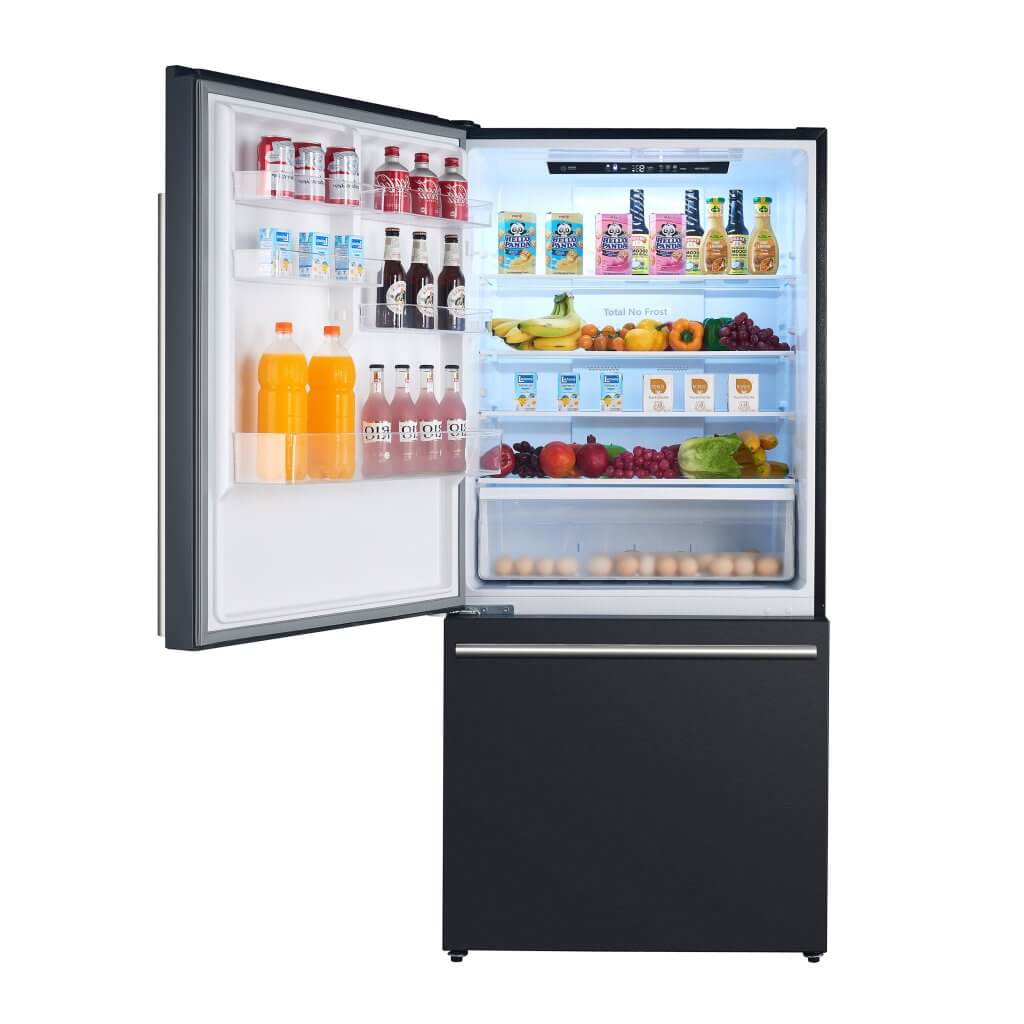 FORNO 31″ Milano Espresso Bottom Freezer Black, 17.2 cu.ft. Ice Maker, Antique Brass Handles