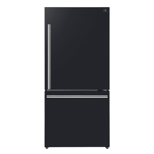 FORNO 31″ Milano Espresso Bottom Freezer Right Swing Door Refrigerator in Black, 17.2 cu. ft. Additionnal Antique Brass Handles Included