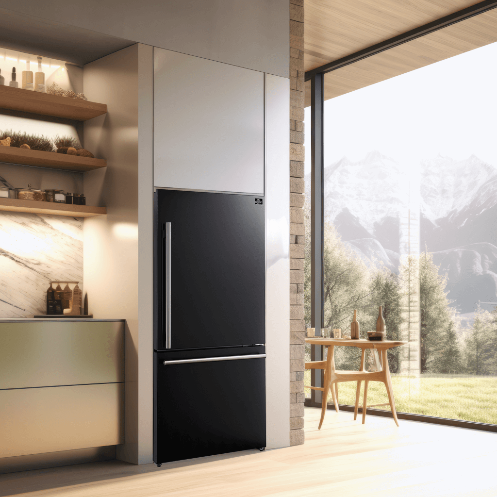 FORNO 31″ Milano Espresso Bottom Freezer Right Swing Door Refrigerator in Black, 17.2 cu. ft. Additionnal Antique Brass Handles Included