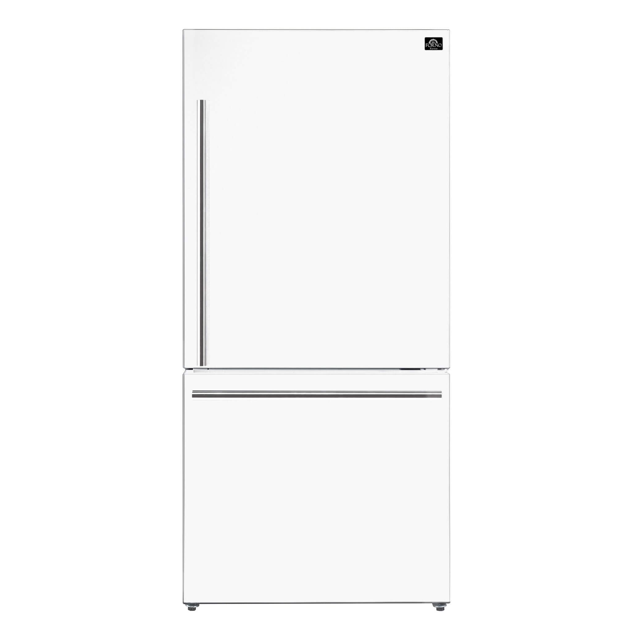 FORNO 31″ Milano Espresso Bottom Freezer Right Swing Door Refrigerator in White, 17.2 cu. ft. Additionnal Antique Brass Handles Included