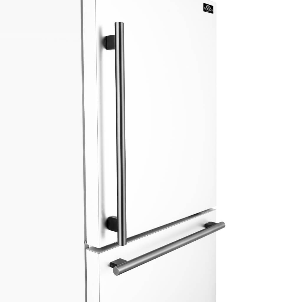 FORNO 31″ Milano Espresso Bottom Freezer Right Swing Door Refrigerator in White, 17.2 cu. ft. Additionnal Antique Brass Handles Included
