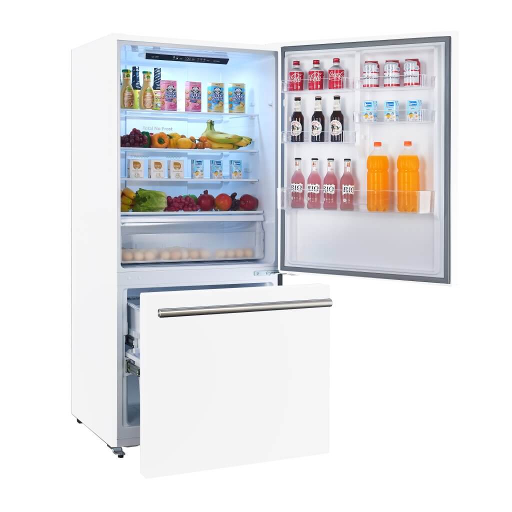 FORNO 31″ Milano Espresso Bottom Freezer Right Swing Door Refrigerator in White, 17.2 cu. ft. Additionnal Antique Brass Handles Included