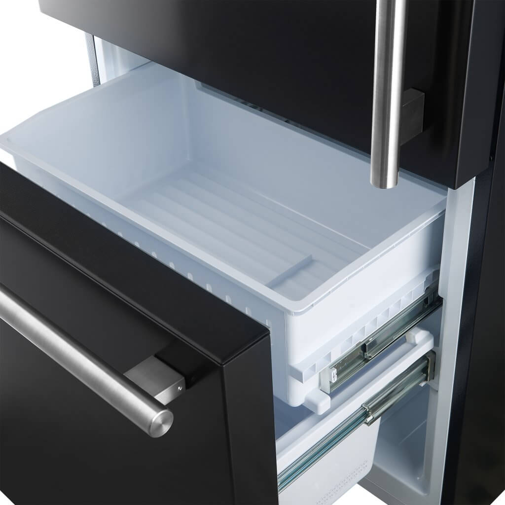 FORNO 31″ Milano Espresso Bottom Freezer Black, 17.2 cu.ft. Ice Maker, Antique Brass Handles