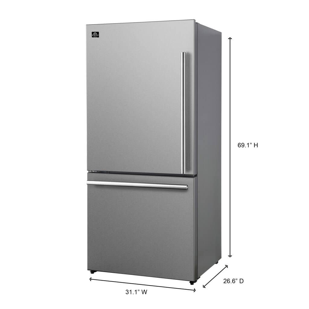 FORNO 31″ Milano Espresso Bottom Freezer Stainless Steel, 17.2 cu.ft. Ice Maker