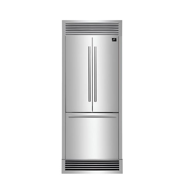 FORNO 35-inch French Door Refrigerator with Bottom Freezer 17.5 Cu.Ft. Capacity – Stainless Steel No Frost Fridge with Ice Maker, Child Safety Lock and Decorative Grill Trim kit