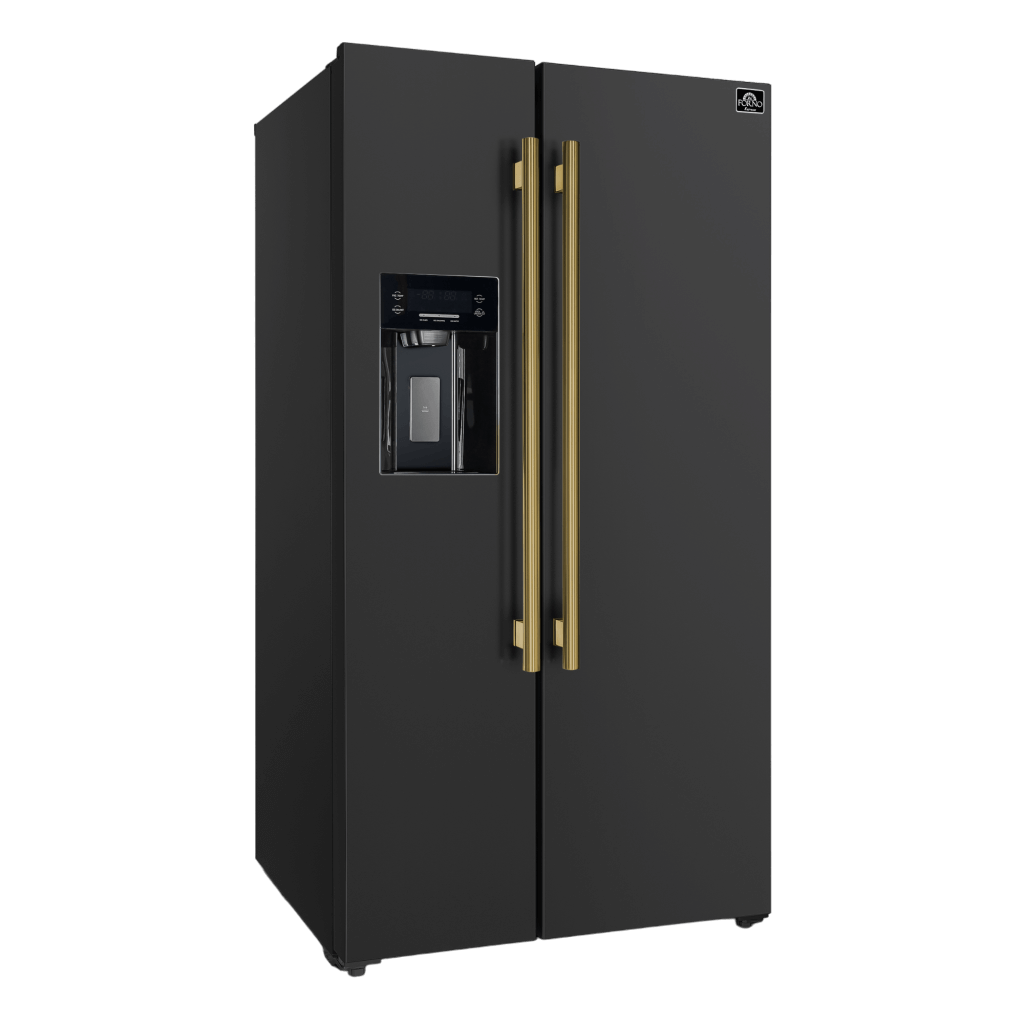 FORNO Espresso Salerno 36-inch Side-by-Side 20 cu.ft Refrigerator in Black with Ice & Water Dispenser