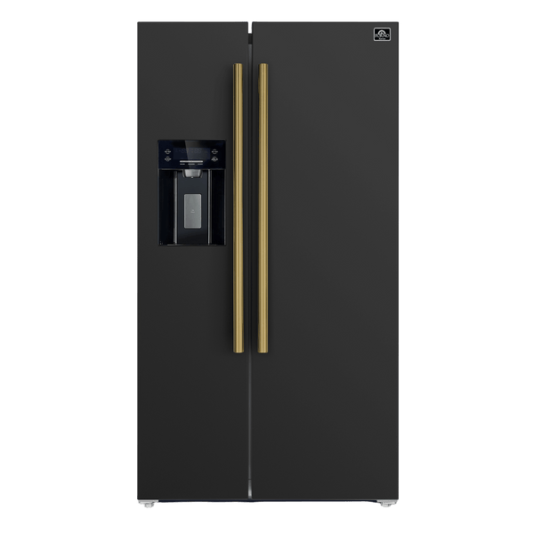 FORNO Espresso Salerno 36-inch Side-by-Side 20 cu.ft Refrigerator in Black with Ice & Water Dispenser