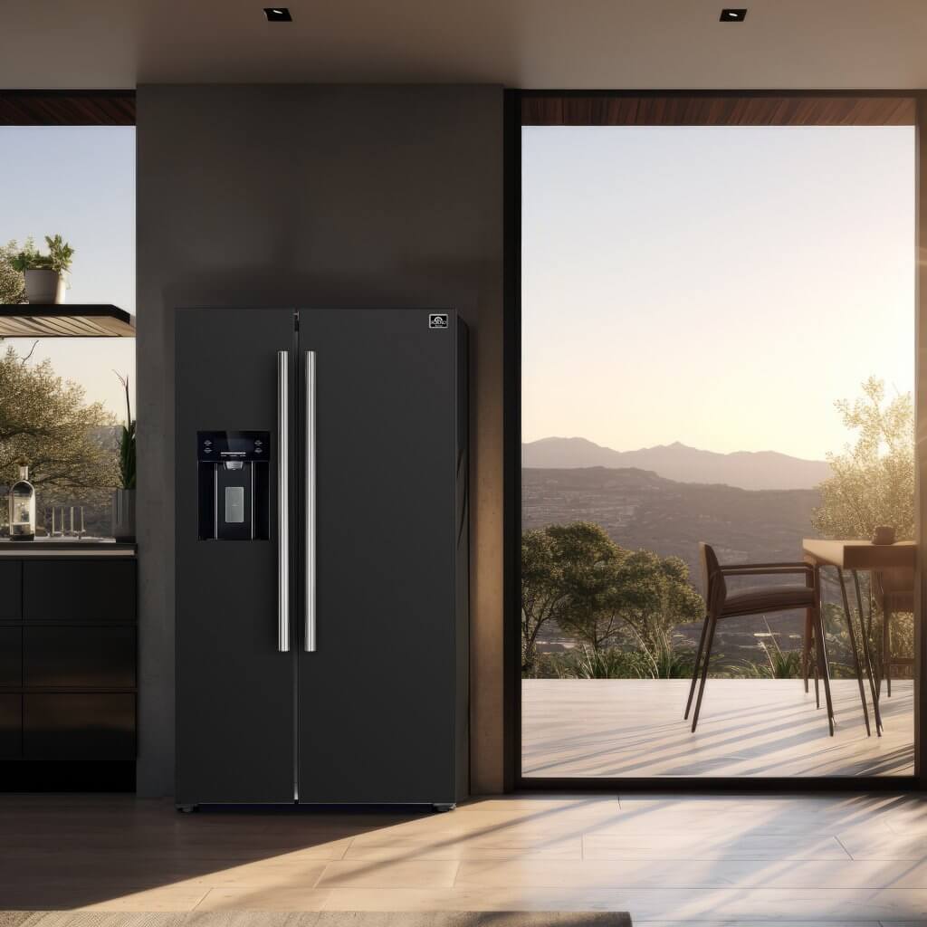 FORNO Espresso Salerno 36-inch Side-by-Side 20 cu.ft Refrigerator in Black with Ice & Water Dispenser