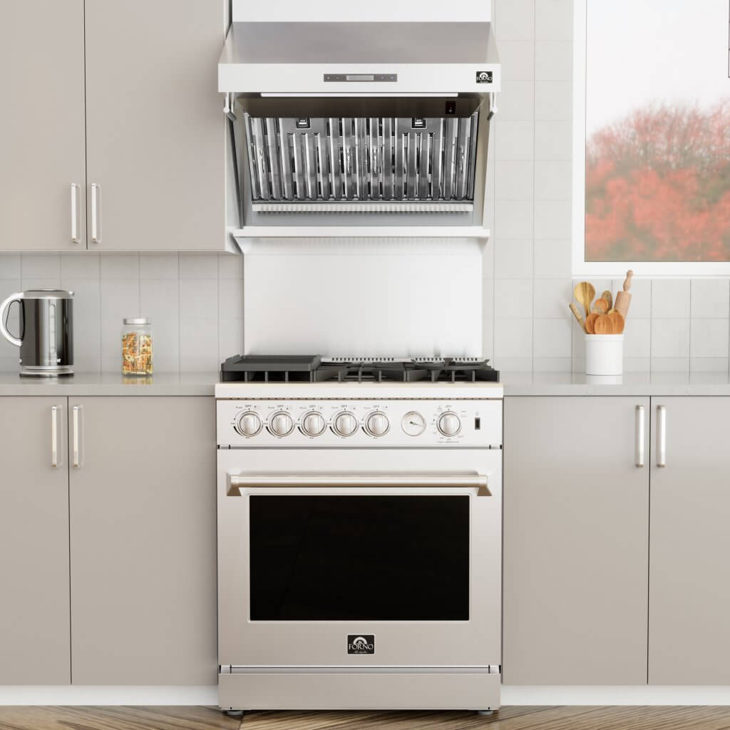 FORNO Savona – 30″ Wall Mount Range Hood with Baffle filter & Back Splash