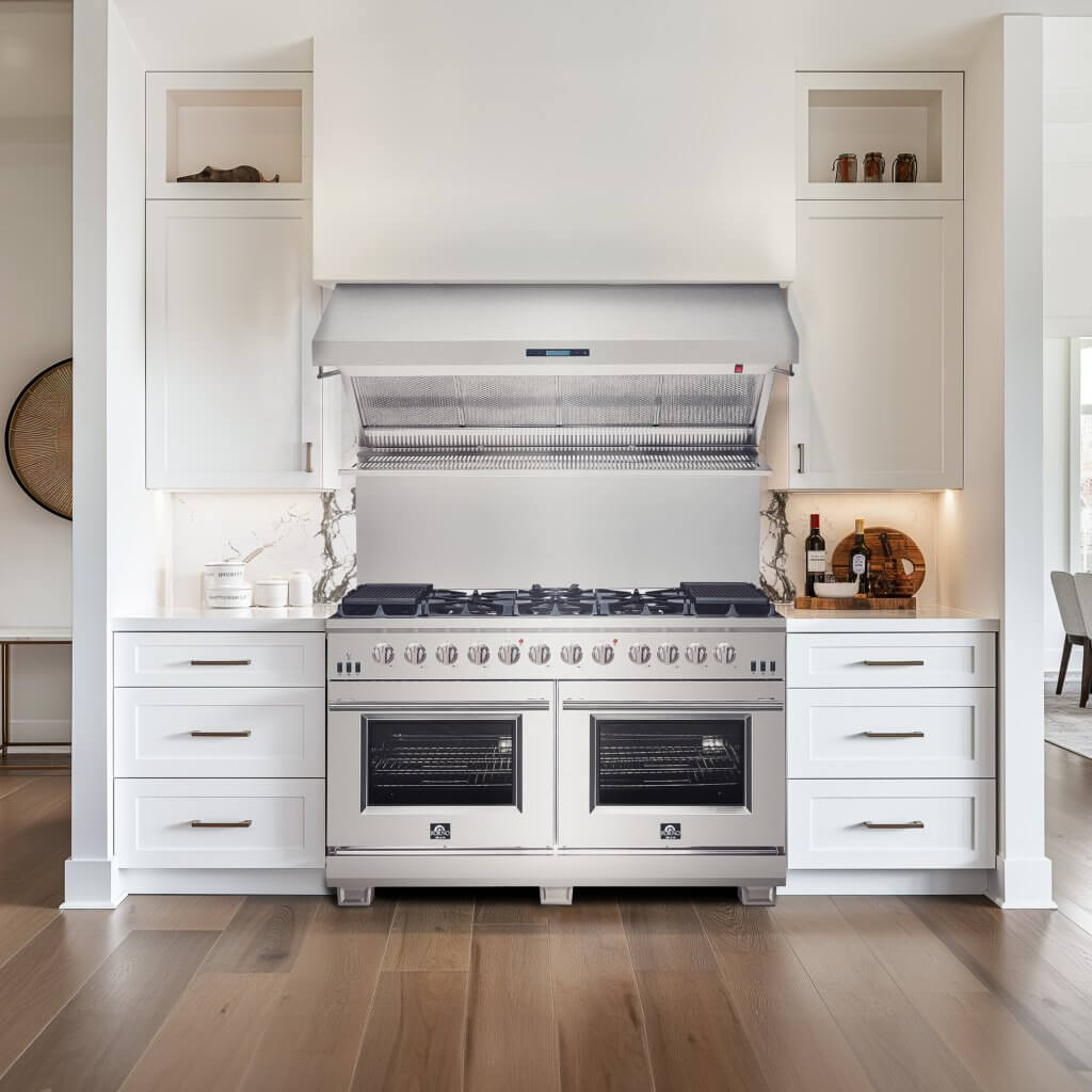 FORNO Savona 60-Inch Wall Mount Range Hood with Hybrid Filters & Back Splash