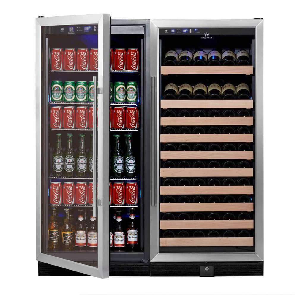 KingsBottle 56" Upright Wine And Beverage Refrigerator Combo With Glass Door WINE AND BEER COMBO KBU100BW2-SS