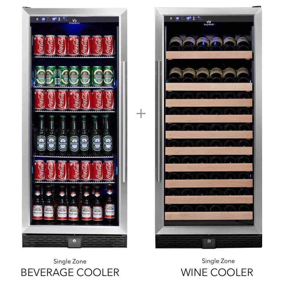 KingsBottle 56" Upright Wine And Beverage Refrigerator Combo With Glass Door WINE AND BEER COMBO KBU100BW2-SS