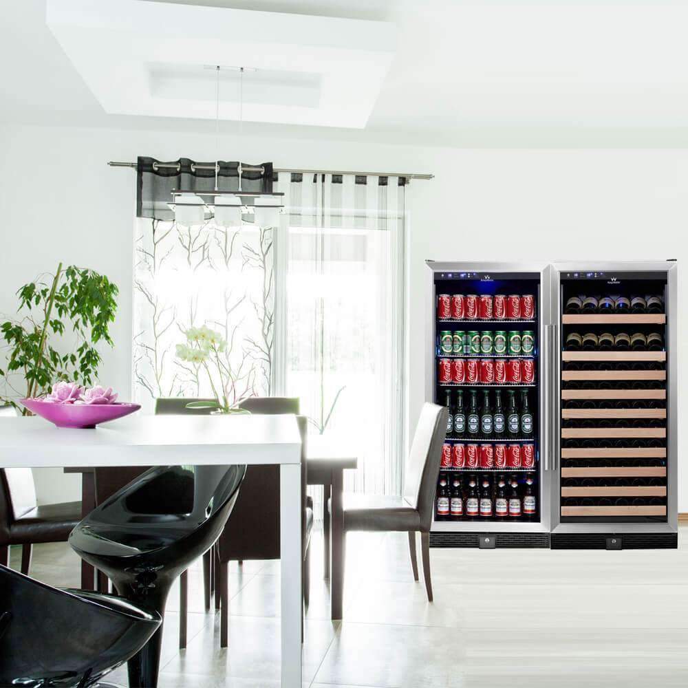 KingsBottle 56" Upright Wine And Beverage Refrigerator Combo With Glass Door WINE AND BEER COMBO KBU100BW2-SS