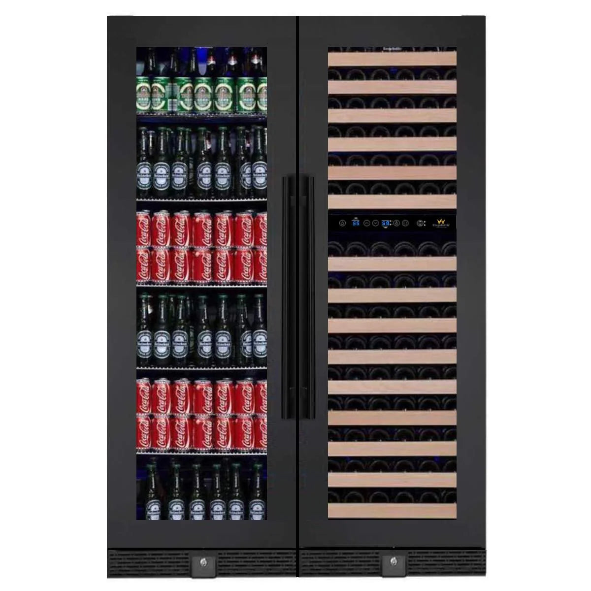 KingsBottle 72" Tall Beer And Wine Refrigerator Combo With Glass Door with Stainless Steel Trim Beverage Fridge Beverage Fridge KBU170BW3-FG  KBU170BW3-SS