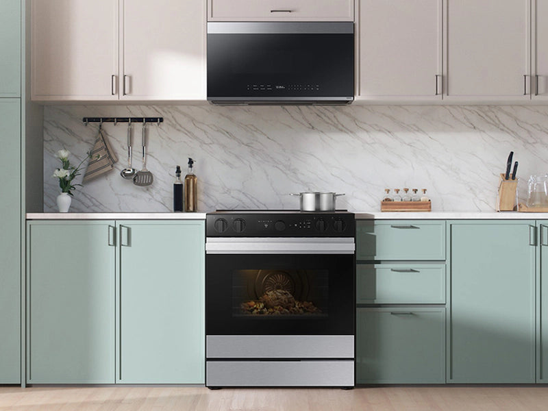 Bespoke 6.3 cu. ft. Smart Slide-In Electric Range with Smart Oven Camera & Illuminated Precision Knobs in White Glass