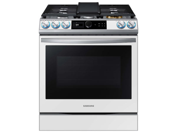 Bespoke Smart Slide-in Gas Range 6.0 cu. ft. with Smart Dial, Air Fry & Wi-Fi in White Glass