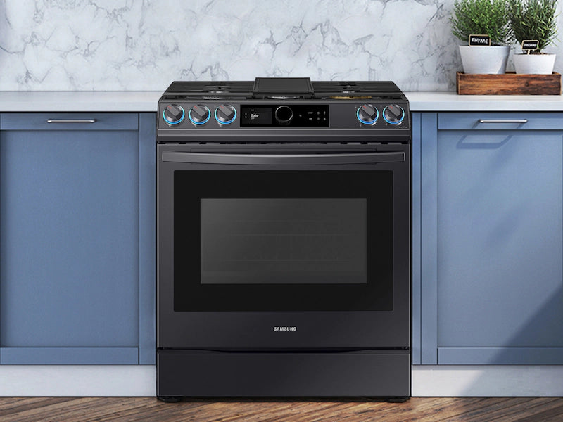 Bespoke Smart Slide-in Gas Range 6.0 cu. ft. with Smart Dial, Air Fry & Wi-Fi in White Glass