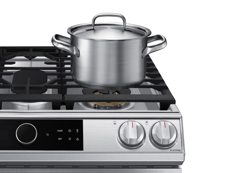 Bespoke Smart Slide-in Gas Range 6.0 cu. ft. with Smart Dial, Air Fry & Wi-Fi in White Glass
