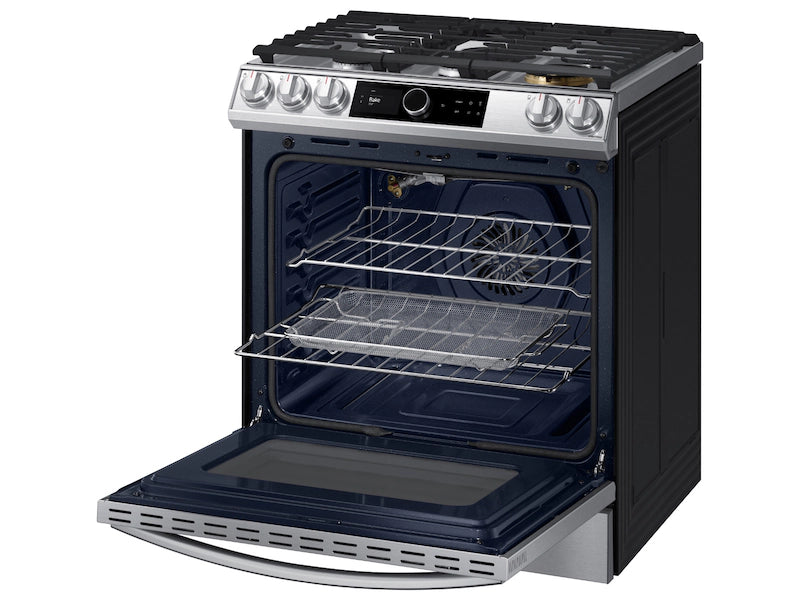 Bespoke Smart Slide-in Gas Range 6.0 cu. ft. with Smart Dial, Air Fry & Wi-Fi in White Glass