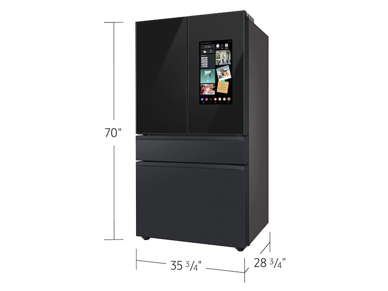 Bespoke 4-Door French Door Refrigerator (23 cu. ft.) – with Top Left and Family Hub™ Panel in Charcoal Glass - and Matte Black Steel Middle and Bottom Panels