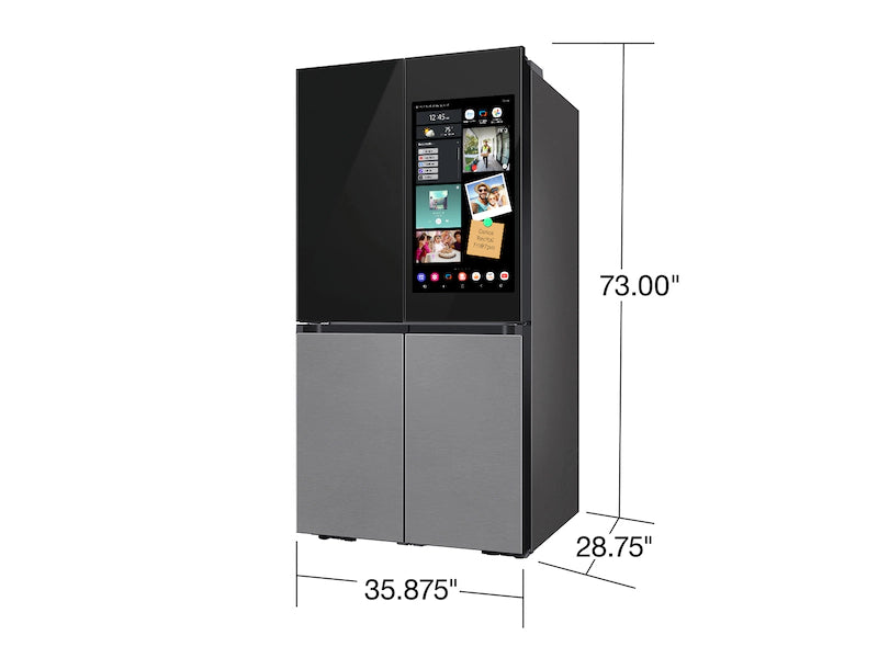 Bespoke Counter Depth 4-Door Flex™ Refrigerator (23 cu. ft.) with Family Hub™ + in Charcoal Glass Top and Stainless Steel Bottom Panels