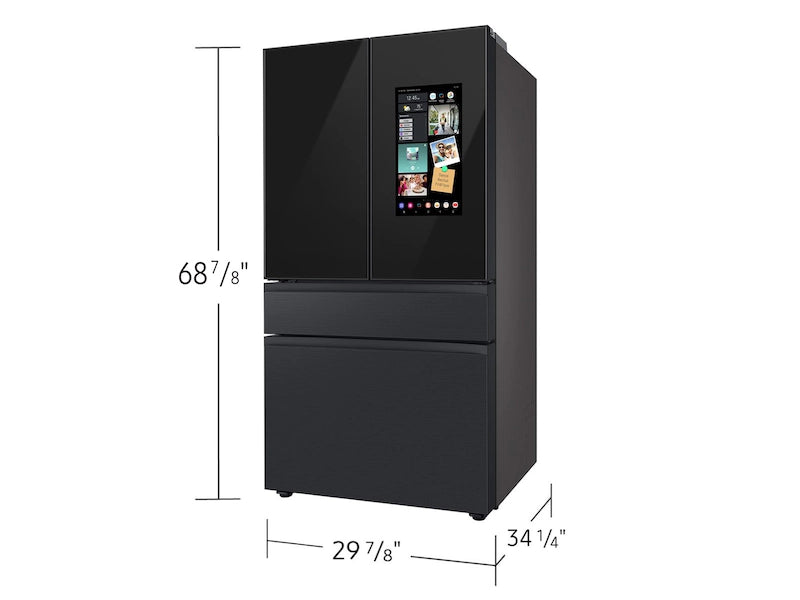 Bespoke 4-Door French Door Refrigerator (29 cu. ft.) – with Top Left and Family Hub™ Panel in Charcoal Glass - and Matte Black Steel Middle and Bottom Door Panels
