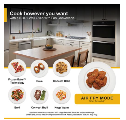 8.6 Total Cu. Ft. Double Wall Oven with Air Fry When Connected