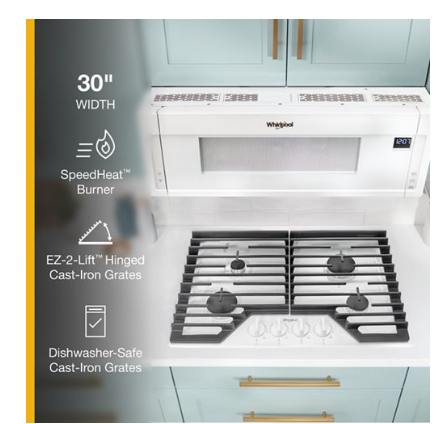 30-inch Gas Cooktop with EZ-2-Lift™ Hinged Cast-Iron Grates