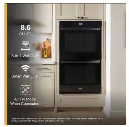8.6 Total Cu. Ft. Double Wall Oven with Air Fry When Connected