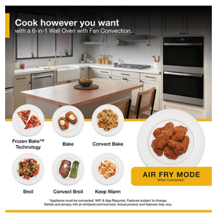 8.6 Total Cu. Ft. Double Wall Oven with Air Fry When Connected