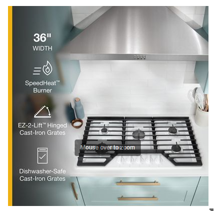 36-inch Gas Cooktop with EZ-2-Lift™ Hinged Cast-Iron Grates