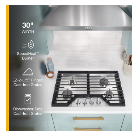 30-inch Gas Cooktop with EZ-2-Lift™ Hinged Cast-Iron Grates