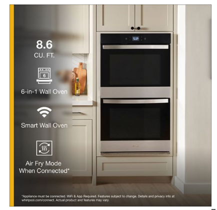 8.6 Total Cu. Ft. Double Wall Oven with Air Fry When Connected