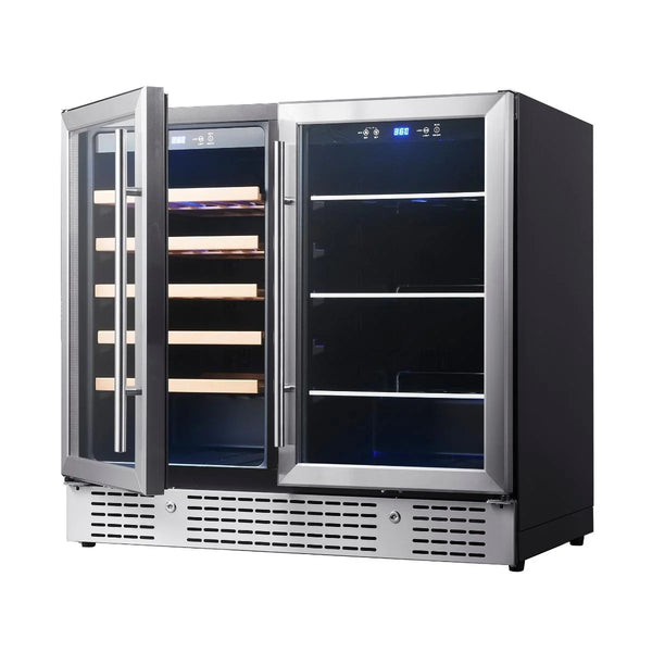 KingsBottle 36" Beer and Wine Cooler Combination with Low-E Glass Door KBU190BW-BLK KBU190BW-SS