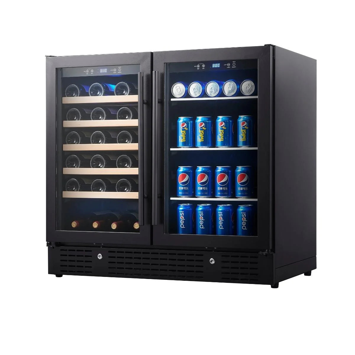 KingsBottle 36" Beer and Wine Cooler Combination with Low-E Glass Door KBU190BW-BLK KBU190BW-SS