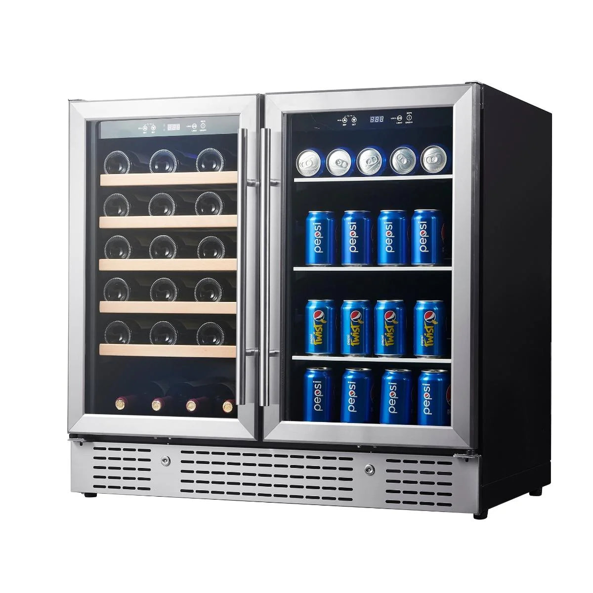 KingsBottle 36" Beer and Wine Cooler Combination with Low-E Glass Door KBU190BW-BLK KBU190BW-SS
