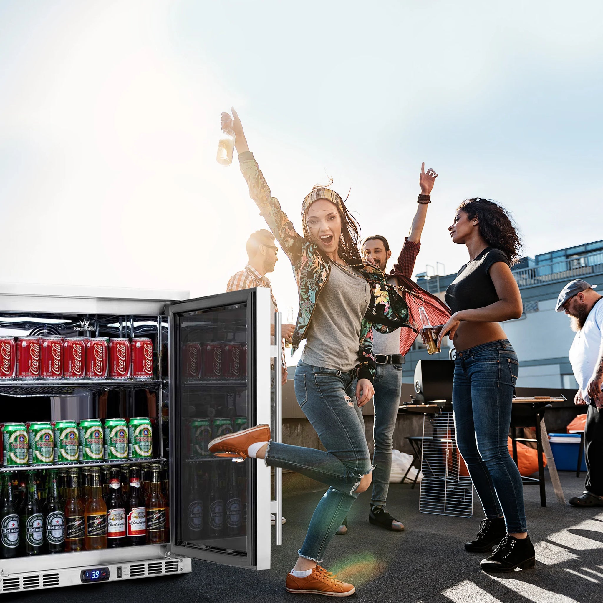 KingsBottle 24 Inch Outdoor Beer Fridge Cooler Stainless Steel Beverage Fridge KBU55ASD LHH KBU55ASD RHH